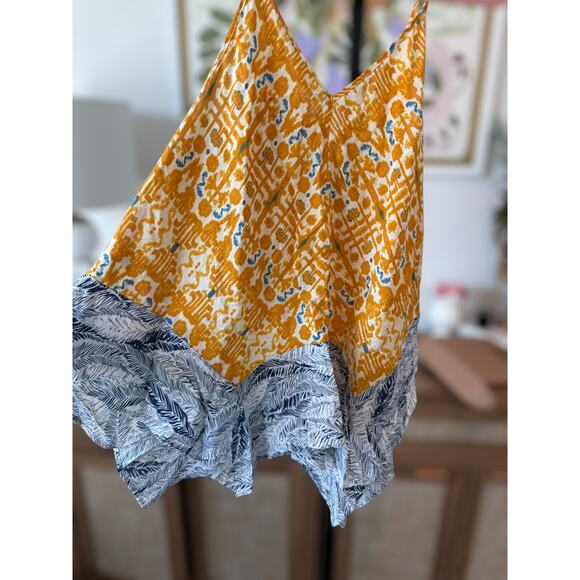 NWT THML Tasseled Front Handkerchief Hem Tank Top Yellow Blue Womens Size Large - Picture 2 of 9